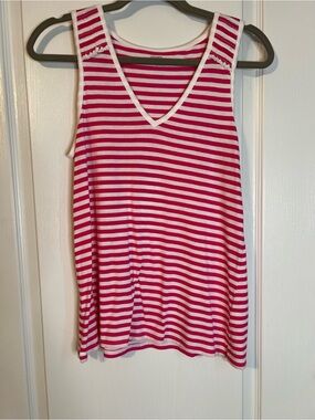 crown & ivy Pink and White Striped V-Neck Tank new without tags